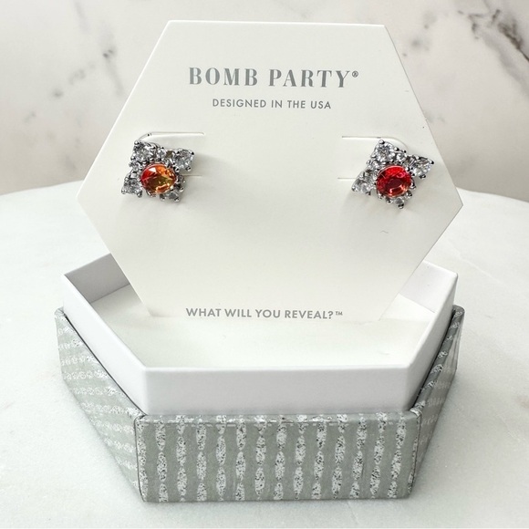 Bomb Party The Sterling Club Pink Tourmaline Earrings RBP2988 NWT - Picture 1 of 4